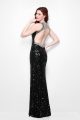 Primavera Couture 1572 is a high neckline outlined in illusion crystal and bead work. circle cutout open back with slit in skirt, backless halter sleeve. sequin long prom dress in stock Prom Dress Pageant Gown Evening gown 