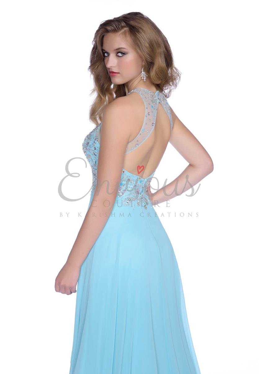 Envious Couture 16022 size 0 Aqua sheer embellished neckline open back flowy a line prom dress pageant gown evening dress 