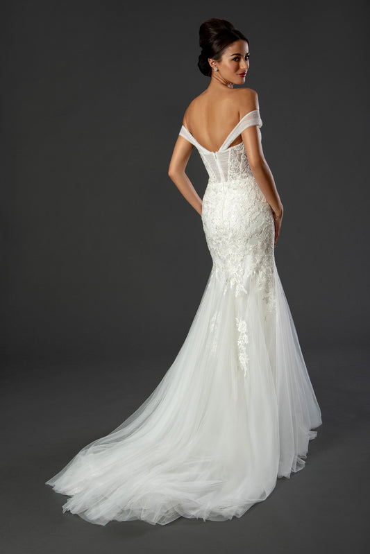 Stella Couture 22509 Bridal off the Shoulder Mermaid Wedding Dress Shimmer Lace  Available Sizes: 4-20  Available Colors: Off White