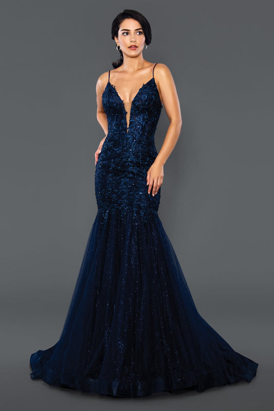 Stella Couture 22043 Navy Prom Dress Size 12 Long Shimmer Mermaid Pageant Gown