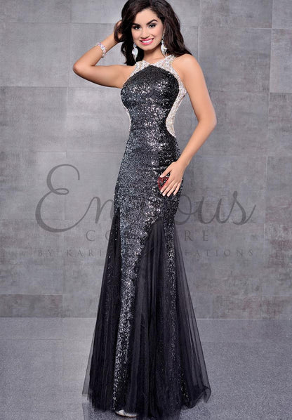 Envious Couture 17145 Size 2 Black Ombre Crystal mermaid prom dress pageant gown sequins