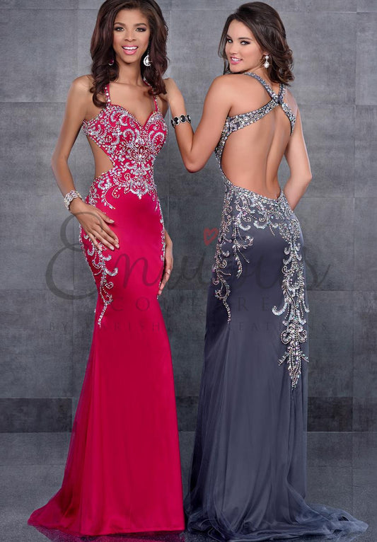 Envious Couture 17215 Size 6 Wine Long Embellished Cut out Prom Dress Backless
