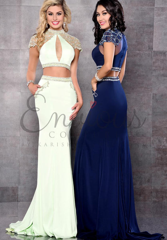 Envious Couture 17290 Size 4, 8 Two piece Fitted Prom Dress Pockets Slit Jersey
