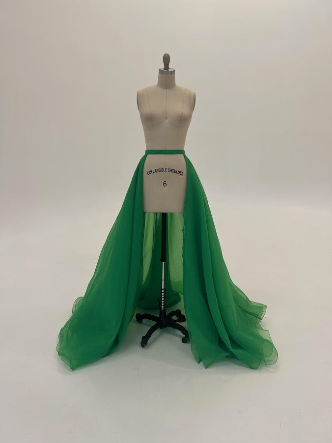Ashley Lauren 1740 Size 4, 6 Neon Green Long Organza Overskirt Wire Hem Pageant Prom Layers