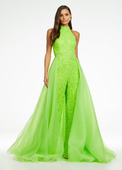 Ashley Lauren 1740 - Long Layered Organza Overskirt with Wire Hem  Layered Train Detachable Add extra flair to your favorite dress, romper, bodysuit or jumpsuit with this organza overskirt with wire hem. The skirt is complete with a sweeping train. This Pageant Over Skirt can be the Glamorous Touch to any Formal Wear Style Including Bridal & Wedding Gowns. See Style 1739 for a Cathedral length bridal Overskirt.