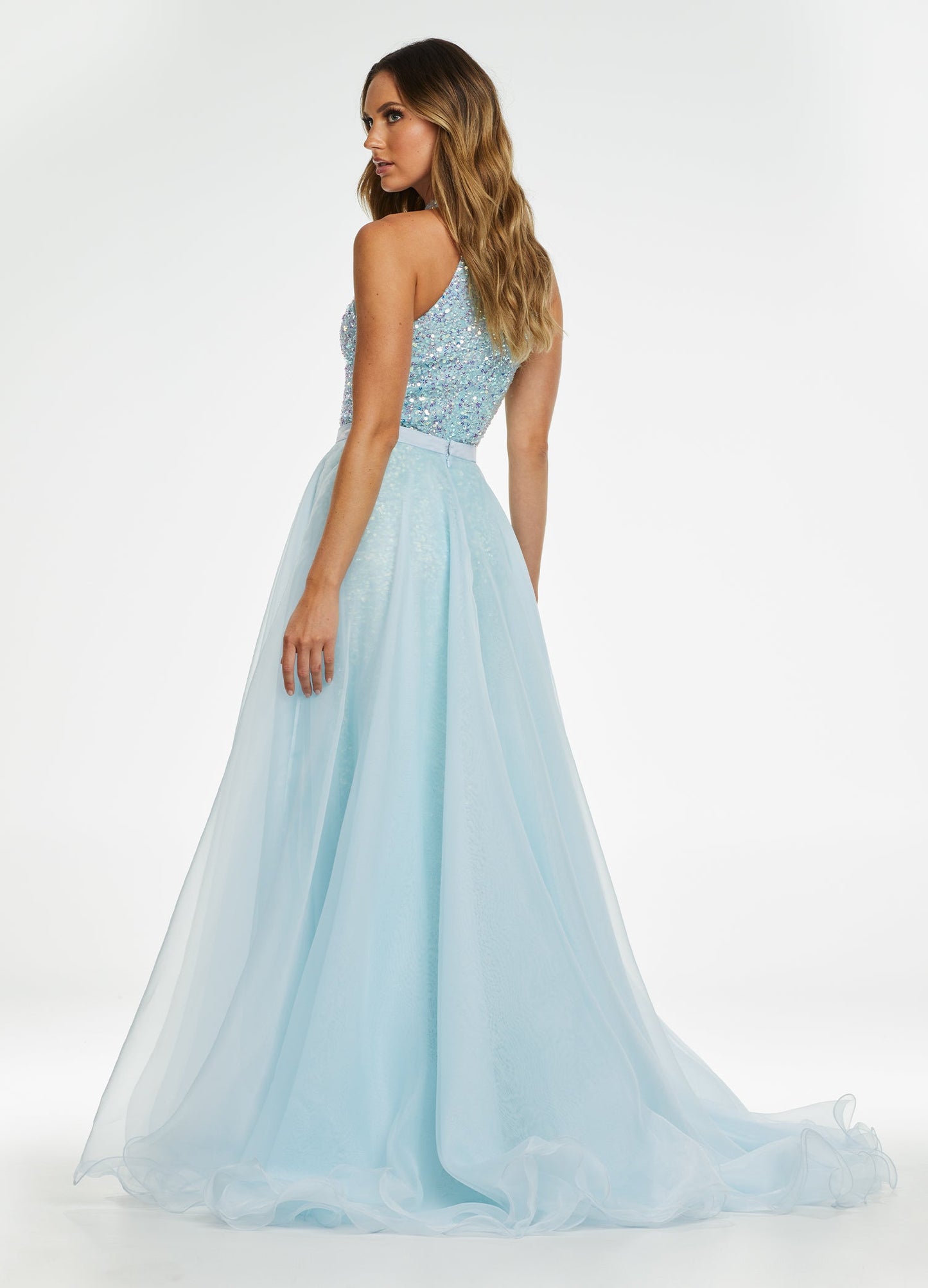 Ashley Lauren 1740 Size 2, 6, 14 Orange Long Organza Overskirt Wire Hem Pageant Prom Layers