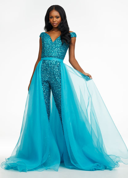 Ashley Lauren 1740 Size 2, 16 Orange Long Organza Overskirt Wire Hem Pageant Prom Layers