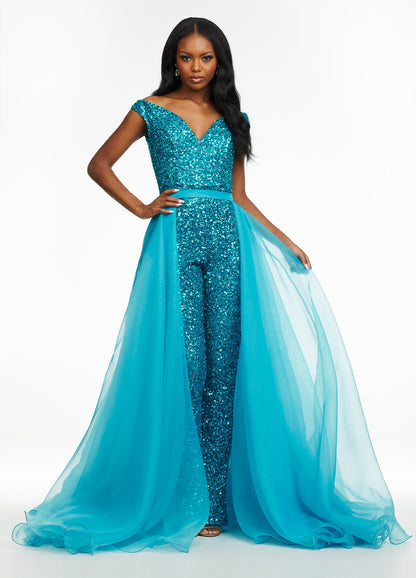 Ashley Lauren 1740 Size 2, 16 Orange Long Organza Overskirt Wire Hem Pageant Prom Layers