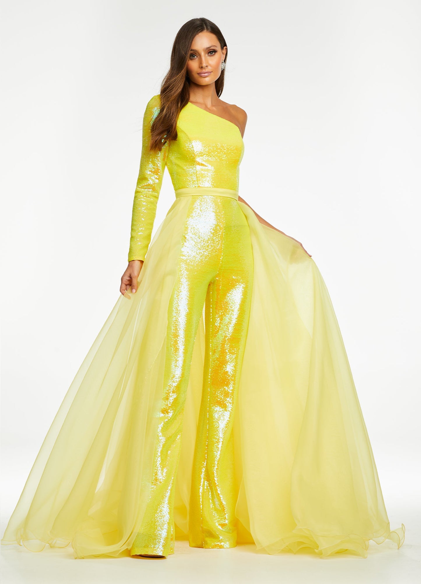 Ashley Lauren 1740 Size 2, 6, 14 Orange Long Organza Overskirt Wire Hem Pageant Prom Layers
