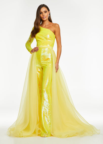 Ashley Lauren 1740 Size 2, 16 Orange Long Organza Overskirt Wire Hem Pageant Prom Layers