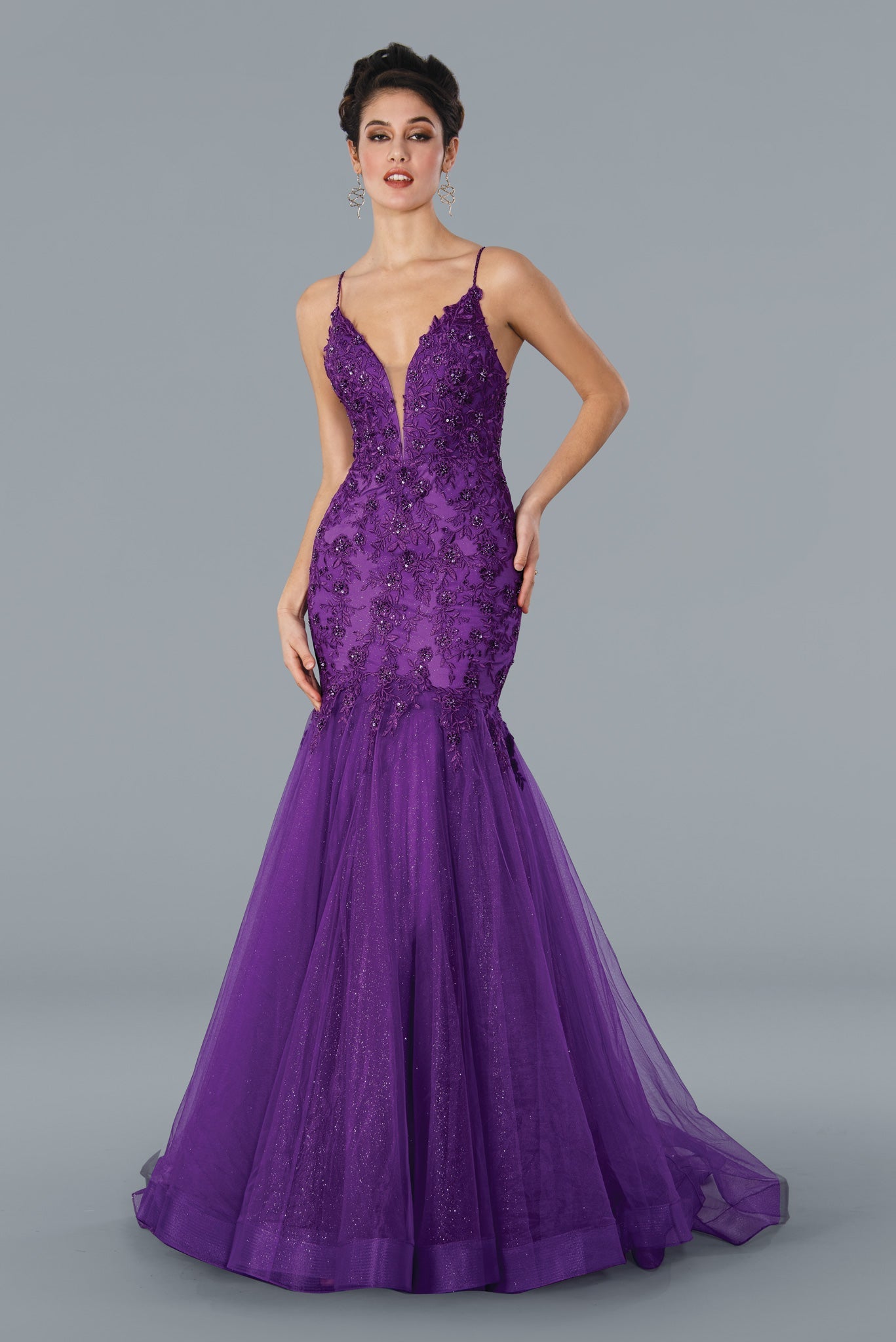 Stella Couture 22043 Size 6 Purple Long Shimmer Mermaid Prom Dress Pageant Gown Bridal Wedding