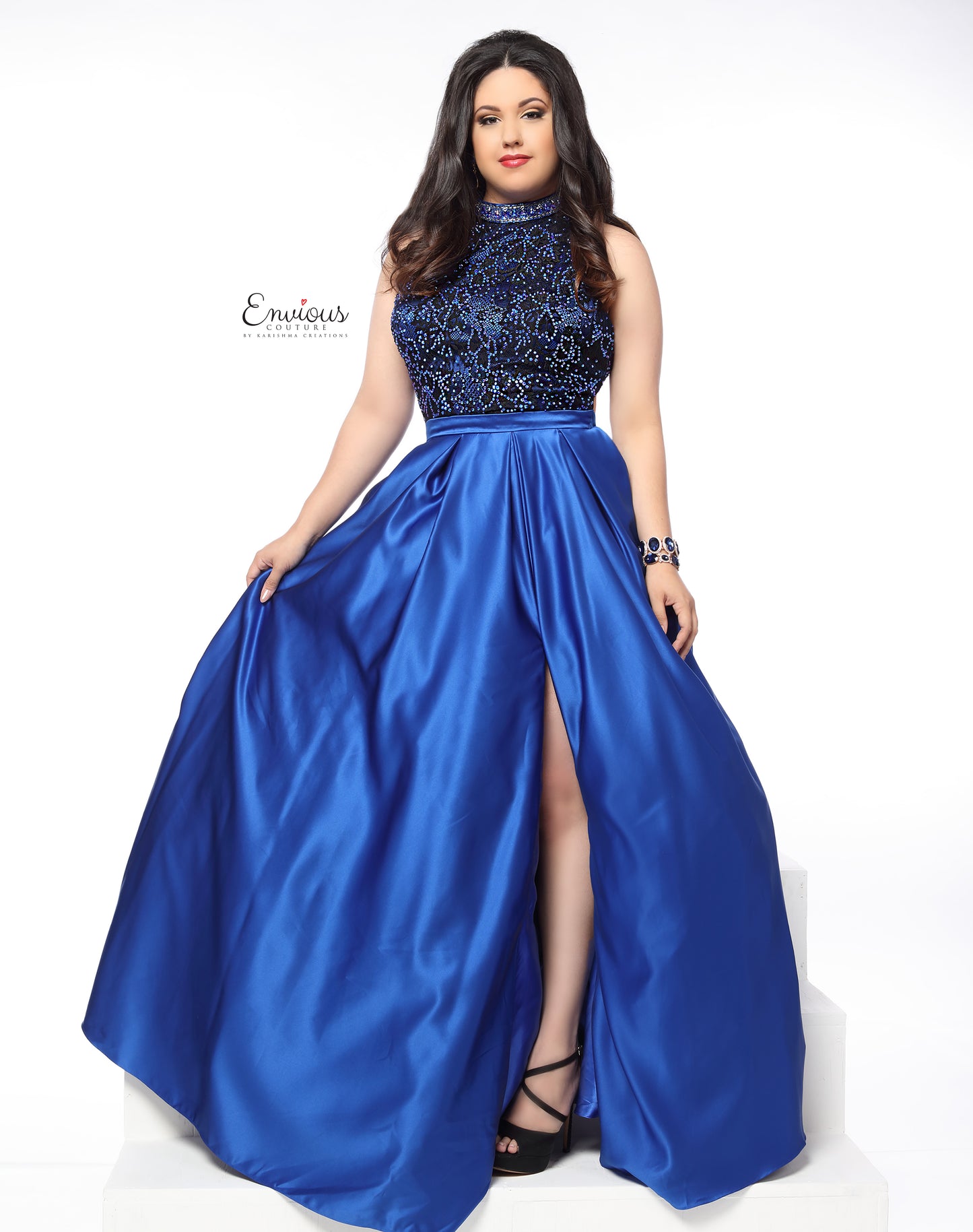 Envious Couture 18104 in stock 16 Royal/Black Prom Dress Pageant Gown