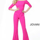 Jovani 1867 off the shoulder fitted bell bottom jumpsuit  three quarter long sleeve, Fuchsia Three Quarter Sleeve Bell Pant Jumpsuit 1867  Black, Fuchsia Sizes 00-24  Fuchsia Three Quarter Sleeve Bell Pant Jumpsuit 1867