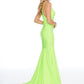 Ashley Lauren 1870 size 6 neon green Long Jersey V Neck Fitted Mermaid Prom Dress Neon Pageant
