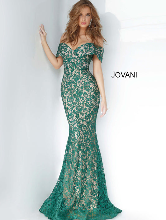 Jovani 1974 off the shoulder straps sweetheart neckline embellished lace prom dress with train evening gown mother of the bride or groom dress   Available colors:  Hunter, Navy, Red  Available sizes:  00-24 
