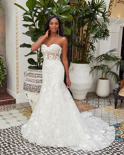 Casablanca Beloved Maren BL359 Sheer Floral Wedding Dress Bridal Gown 8 / Ivory/Ivory