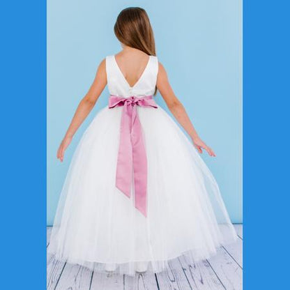 Rosebuds 5123 size 10 White Long Ballgown Flower Girl Dress Satin Sash First Communion