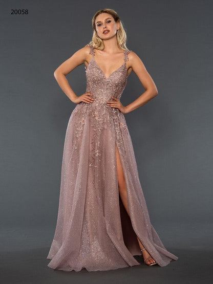Stella Couture 20058 Size 6 Blue Long Lace Shimmer V Neck formal Prom Dress Pageant Gown