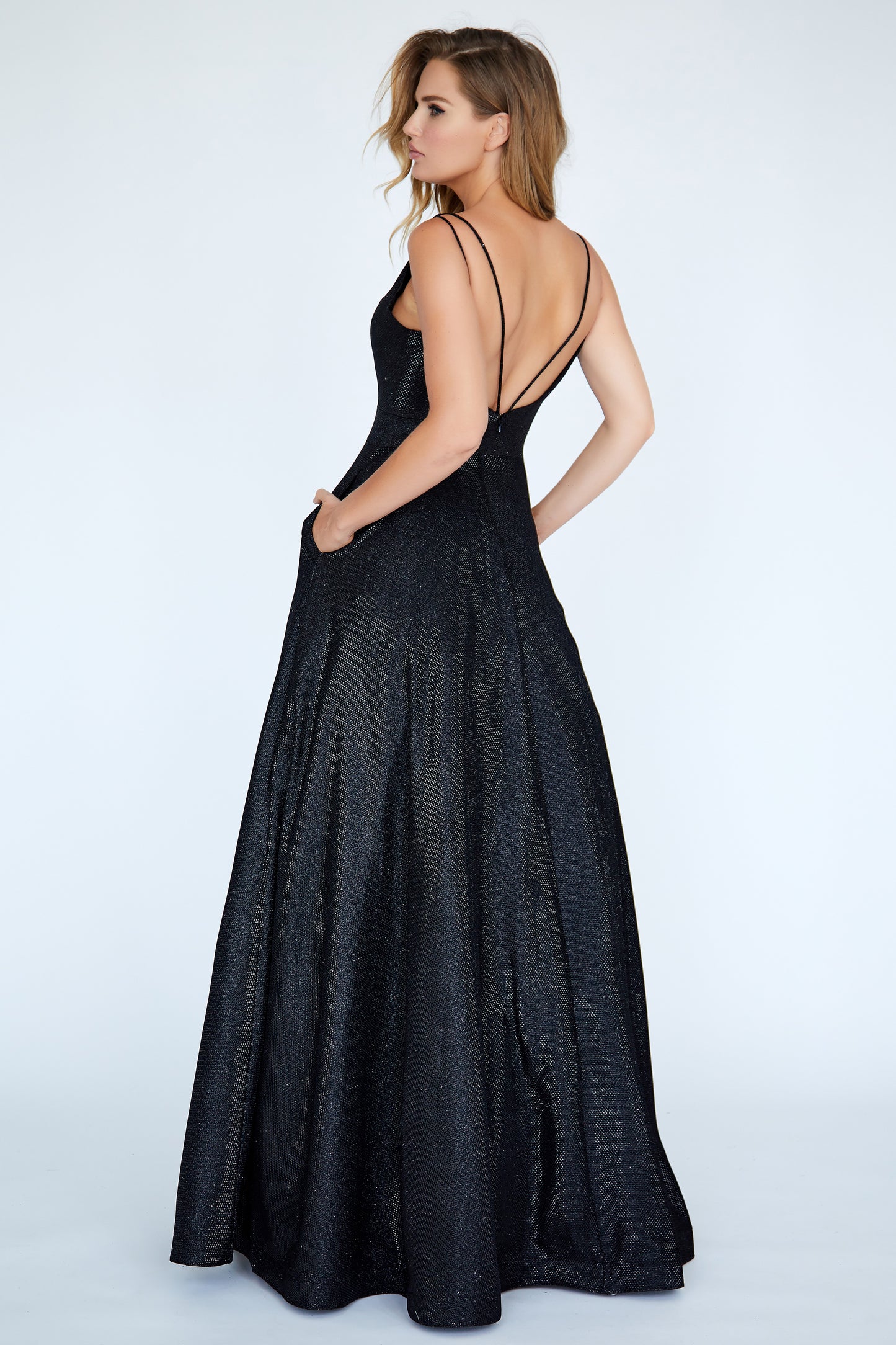 Jolene 20084 Size 2 Long Black Metallic Shimmer A Line Prom Dress Formal Gown