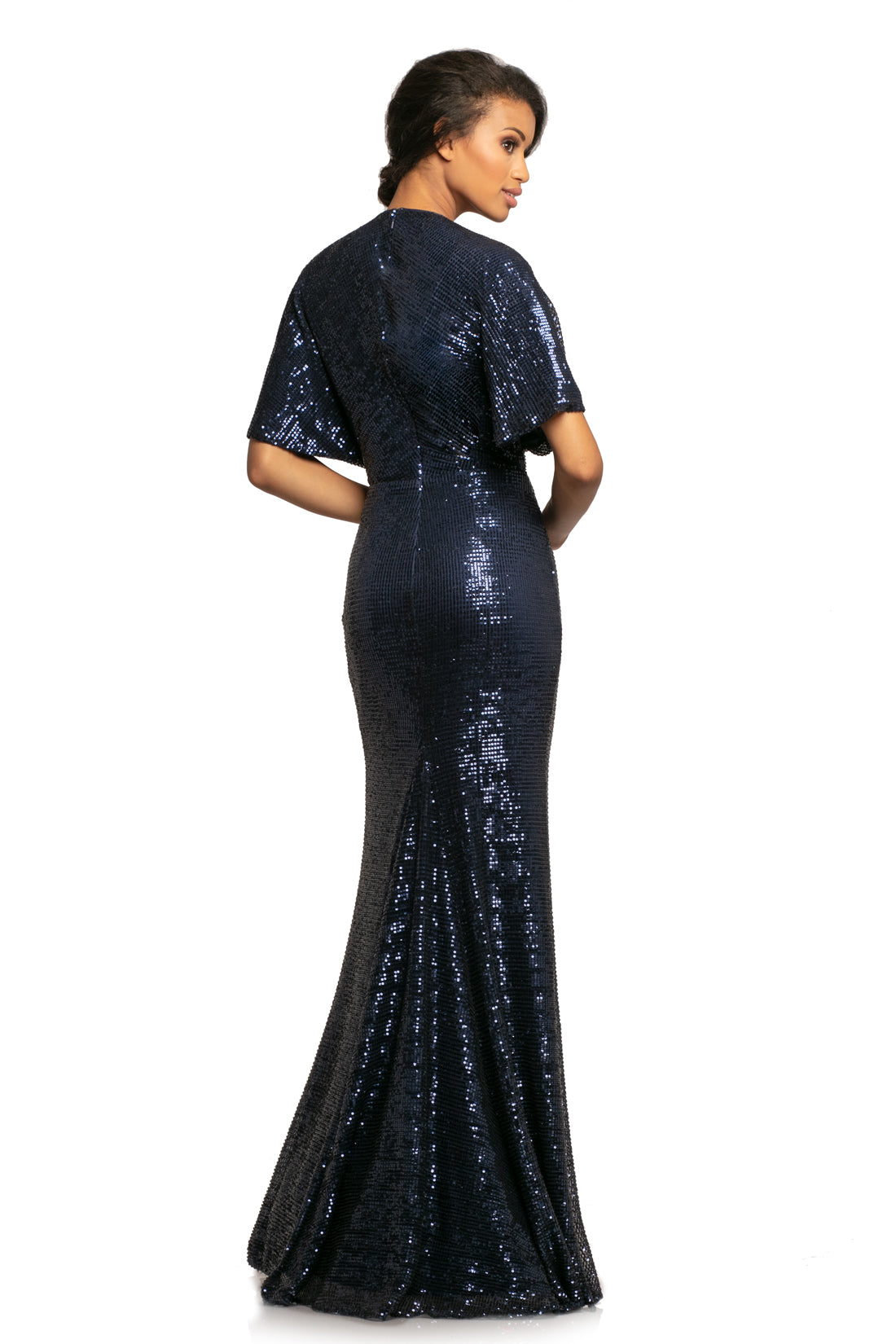 Johnathan Kayne 2015 is a sequin Prom Dress, Formal Evening Wear Gown, Party Dress & Semi Formal Dress.  This Sequin Embellished Gown Features A Deep V Neck with draping sleeves and a ruched bodice for a curvy fit. Slit in the front level with the deep neckline. Great Sophisticated wedding dress in white or Fun Modern Prom Dress in Mermaid!