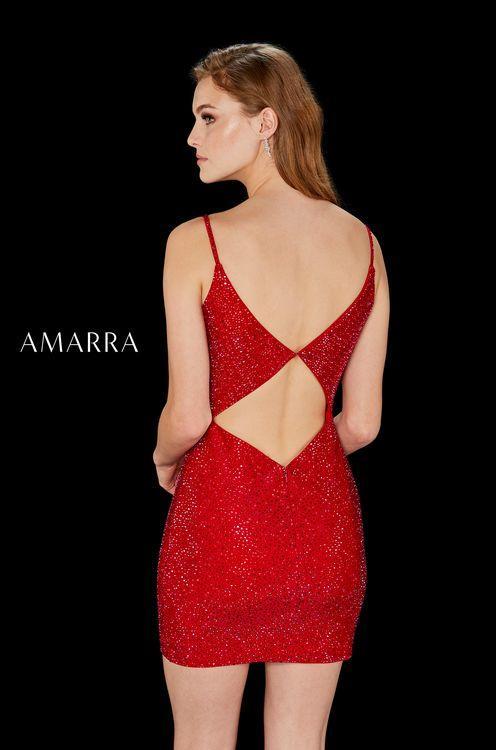 Amarra 20168 Short Fitted Crystal Embellished Formal Cocktail Dress Backless  Available Colors: Royal Blue, Red, Black/Silver, Bright Fuchsia, Emerald, Ivory, Peacock, Periwinkle, Plum  Available Sizes: 00-10