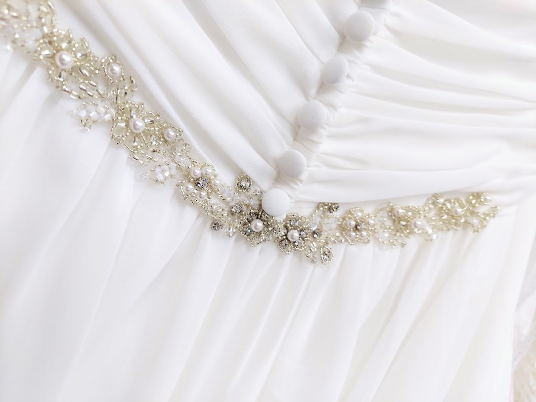 Mon Cheri 110209 Size 22W Long A Line Halter Wedding Dress Bridal Gown Greek Goddess