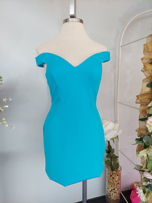 Ashley Lauren 4444 Size 14, 16 turquoise Cocktail Dress Scuba Off the Shoulder Homecoming Dress