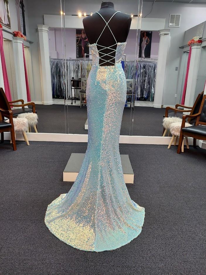 Marc Defang 8056 Size 2 Mint Long Fitted sequin V Neckline Backless Prom Dress Corset Gown