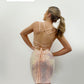 Blush Prom 20413 is a short Short Fitted Sequin Cocktail Dress with 3D Flower accents along the bodice. This Formal Backless Gown Features a criss cross spaghetti strap pattern in the back. Slit in skirt Available Sizes: 0-24  Available Colors: AB/White, Blush, Hot Pink