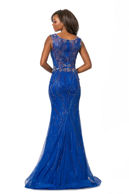 Johnathan Kayne 2042 Fit & Flare Lace Prom Dress. Sheer Illusion Embellished High Neckline with Plunging neckline underlay. Floral swirl embellishments adorn the bodice and cascade into the skirt. Sheer Illusion lace back with embellishments.