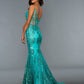 Stella Couture 21066 Size 10 Emerald Long Sheer Mermaid Shimmer Prom Dress Pageant Gown