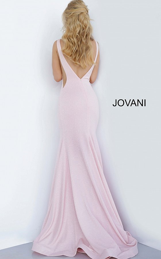 Jovani 02132 Pink V Neck Jovani Prom Dress 02132 Long Sexy Fitted Mermaid Prom Dress, Deep V Plunging Neckline with a Fit & Flare Shape Leading to a lush trumpet skirt with horse hair trim. Stretch Glitter fabric adds a touch of glam and a comfortable wear all night long!  Available Sizes: 00-24  Available Colors: blue, champagne, orange, pink