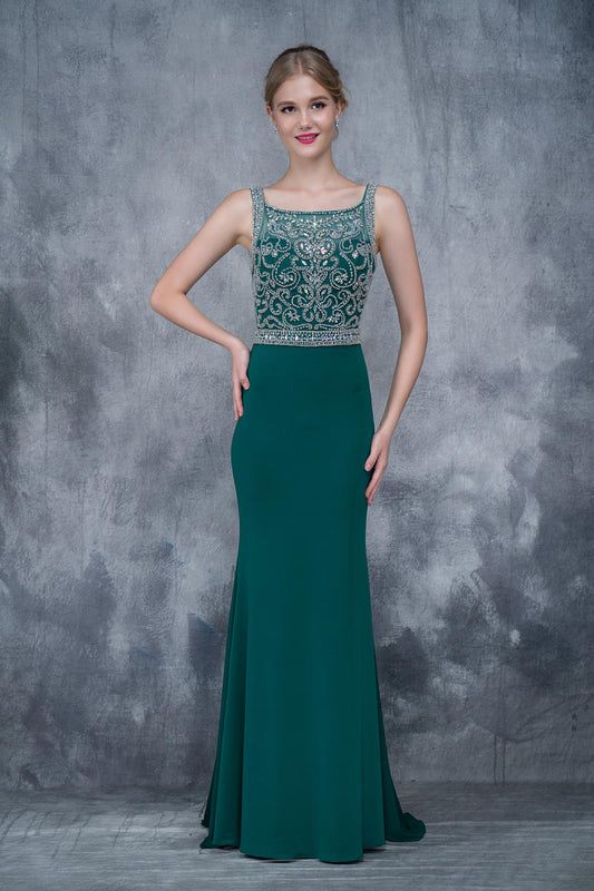 Nina Canacci 2166 Size 8 Green Long Fitted Embellished Prom Dress Sheer High Neckline