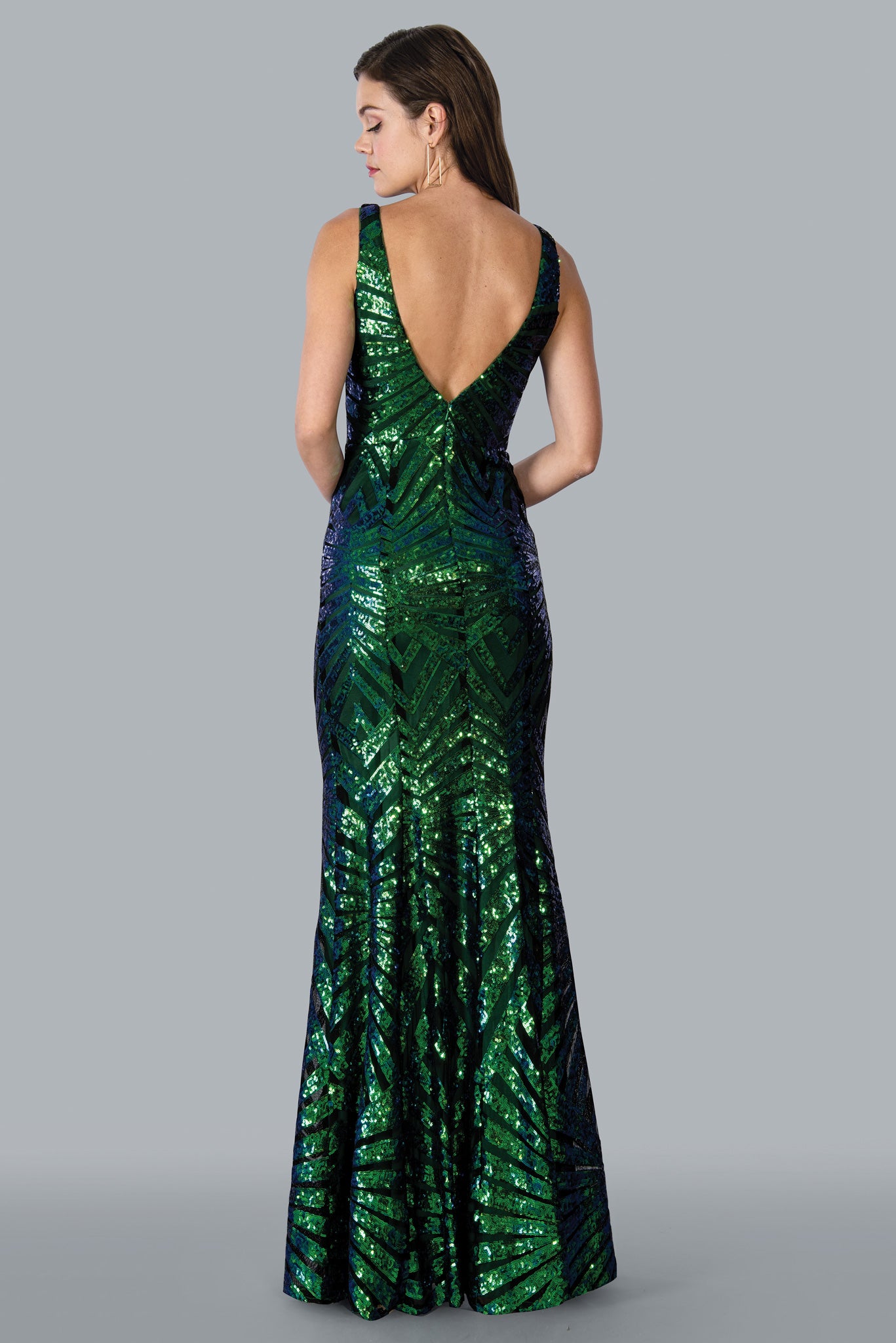 Stella Couture 23168 Long Fitted Sequin V Neck Formal Prom Dress Evening Gown