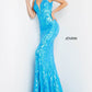 Jovani 3263 is a long Fitted Mermaid Prom Dress with a damask print sequin embellished pattern. Plunging V Neckline and open V Back. Lush Trumpet Skirt is great for the stage in this formal evening gown & Pageant Dress. wedding dress  Available Sizes: 00-24  Available Colors: BLACK/GUNMETAL, BLACK/ROSE, GREEN/MULTI, HOT PINK, LIGHT BLUE, LIGHT PINK, NEON GREEN, ORANGE, YELLOW