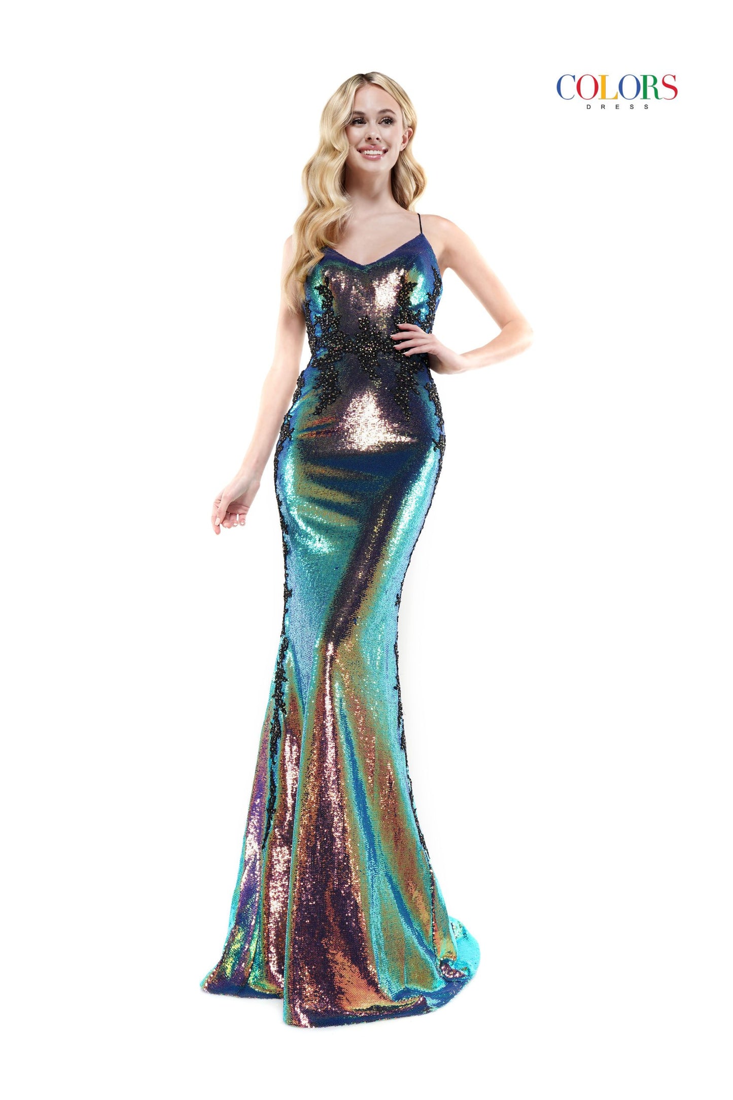 Colors 2519 Size 8 Long Sequin Lace Backless Corset Formal Dress Prom Pageant Plus Size