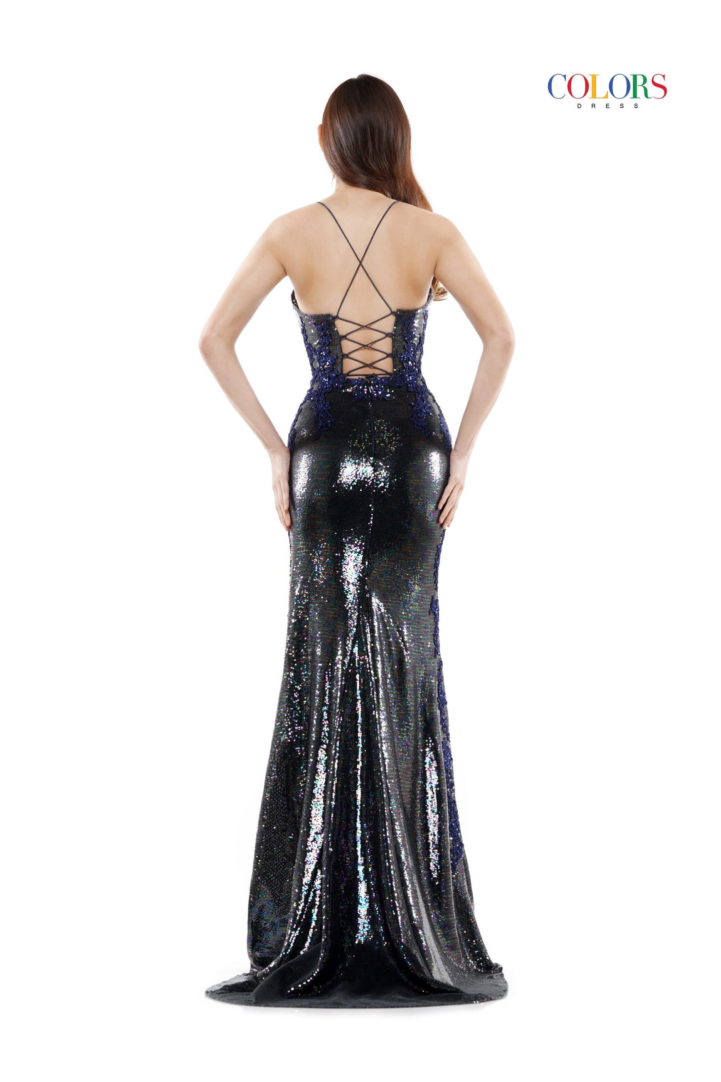 Colors 2519 Size 8 Long Sequin Lace Backless Corset Formal Dress Prom Pageant Plus Size