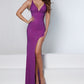 Johnathan Kayne 2523 Long Fitted High Slit Jersey Rhinestone Formal Dress Evening Gown V Neck  Sizes: 00, 0, 2, 4, 6, 8, 10, 12, 14, 16  Colors: Black, Burgundy, Latte, Royal, Purple, Bubblegum