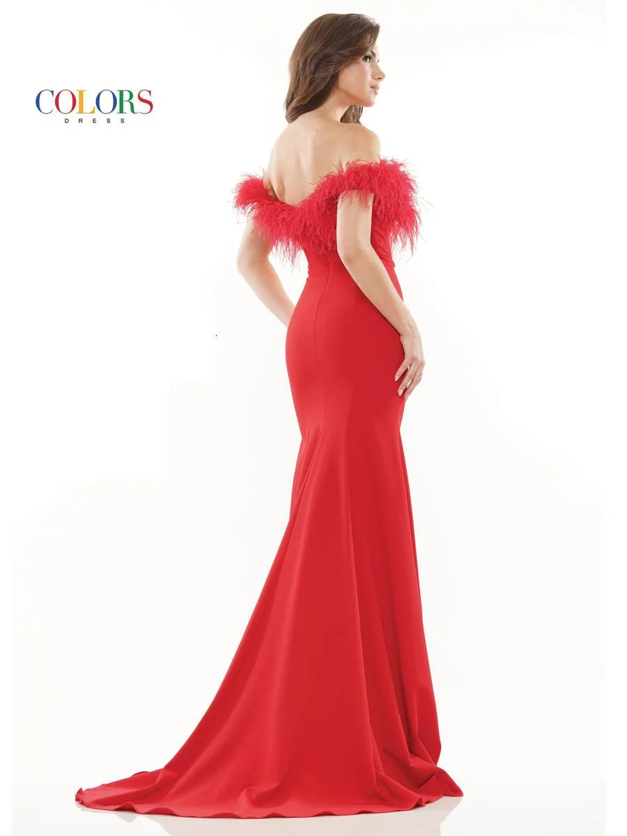 Colors Dress 2663 Size 4 Hot Pink Long Fitted Feather off the Shoulder Formal Prom Dress Slit Pageant Gown Colors Dress 2663 Size 4 Hot Pink Long Fitted Feather off the Shoulder Formal Prom Dress Slit Pageant Gown