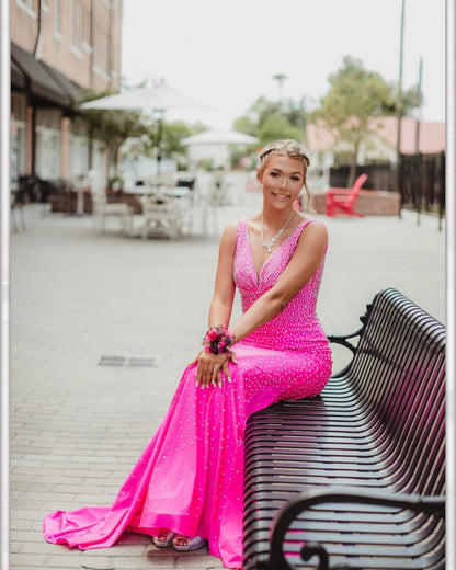 Johnathan Kayne 9213 Size 16 Barbie Pink Prom Dress Stretch Crystal Long Mermaid