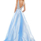 Colors 2966 Long A Line Maxi Slit Ballgown Formal Prom Dress Pageant Gown Pockets V neckline crystal embellished bodice with mesh side panels. Mikado/Beaded Mesh  Available Sizes: 2-24  Available Colors: Light Blue, Red, Royal, Deep Green