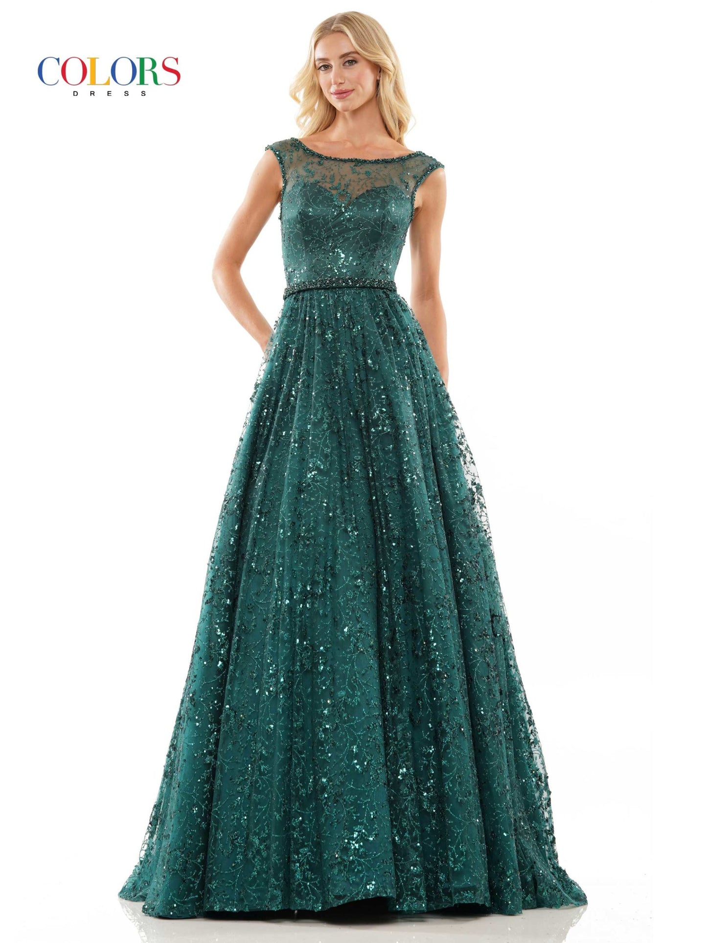 Colors 2980 Long A Line Glitter High neck formal Ballgown Prom Dress Pageant Gown corset lace up back sheer high neckline  Available Sizes: 2-24  Available Colors: Light Blue, Purple, Deep Green, Wine