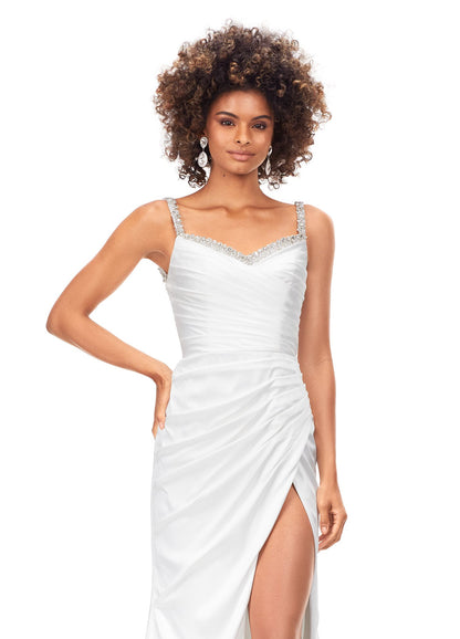 ASHLEYlauren 11298 Ruched Satin Gown with Lace Up Back