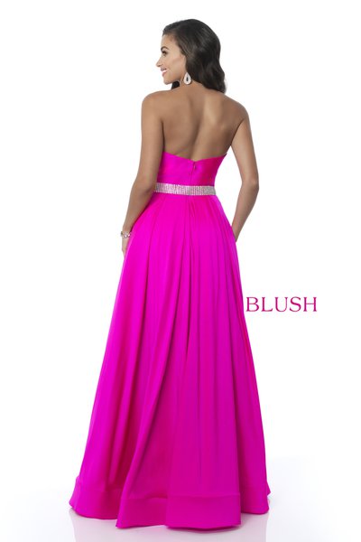 Blush Prom 11960 size 12 Shocking Pink Jersey A Line Strapless Prom Dress Crystal Belt Neon Pink