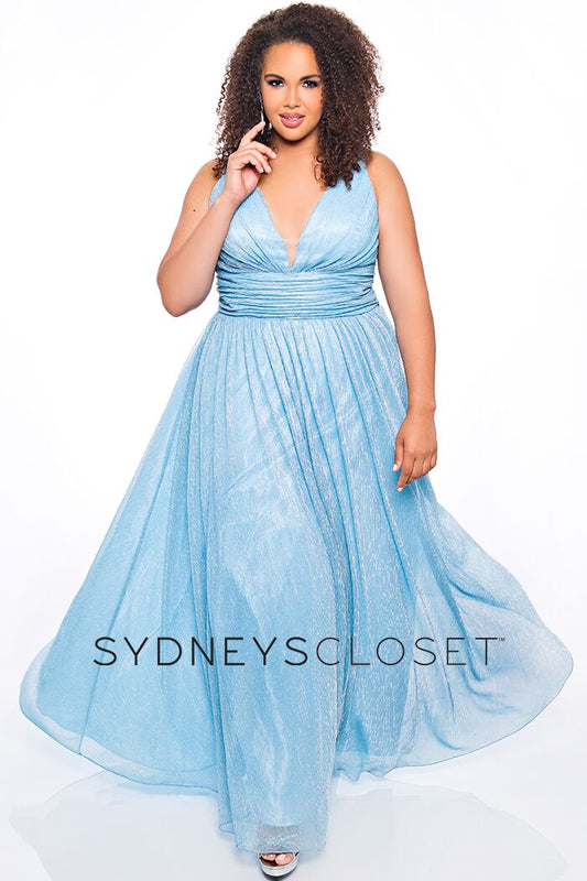Sydney's Closet SC7284 Size 22 Ice Blue Formal Dress V neckline wide straps plus size prom dress evening gown