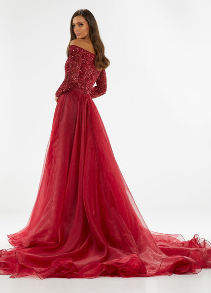 Ashley Lauren 1739 Size 4, 6 Hot Pink Long Organza Overskirt Wire Hem Pageant Prom Layer Pageant