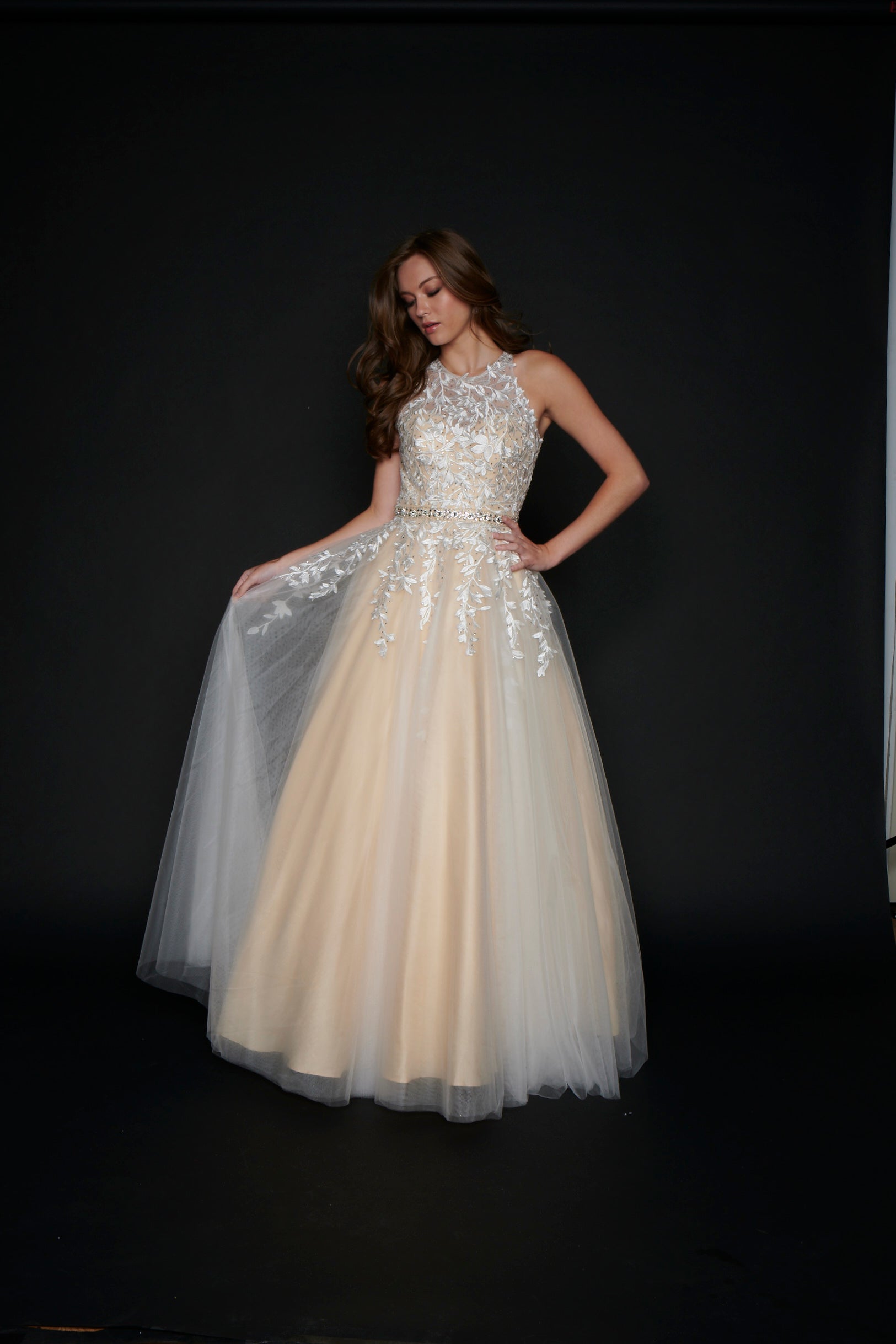 Nina Canacci 3188 Size 6 White Nude Long Lace A Line Ballgown Prom Dress Pageant Gown High Neck Formal