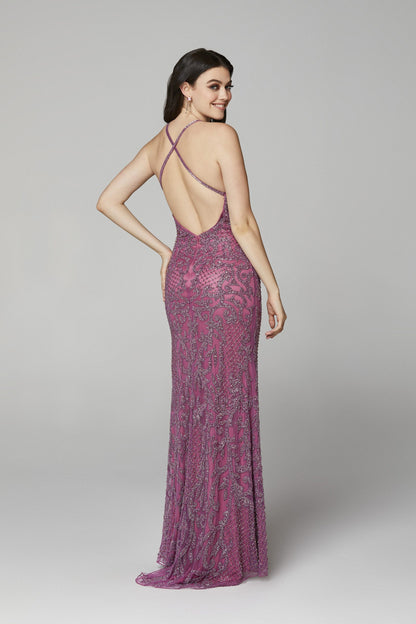 Primavera Couture 3214 Long Fitted Fully Beaded & Embellished formal evening gown. Prom Dress, Pageant Gown Evening gown. Backless with thigh slit and deep v neckline embellished spaghetti straps. v neckline criss cross back fully beaded prom dress with side slit. Great Wedding reception dress in Ivory!  Available Colors: YELLOW, FORREST GREEN, LILAC, POWDER BLUE, TEAL, BLUSH SILVER, RASPBERRY, IVORY, BLACK, BURGUNDY, MIDNIGHT  Available Sizes: 00-18