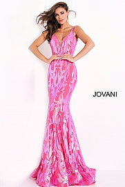 Jovani 3263  Mermaid Demask Sequin Prom Dress Pageant Gown V Back V Neck