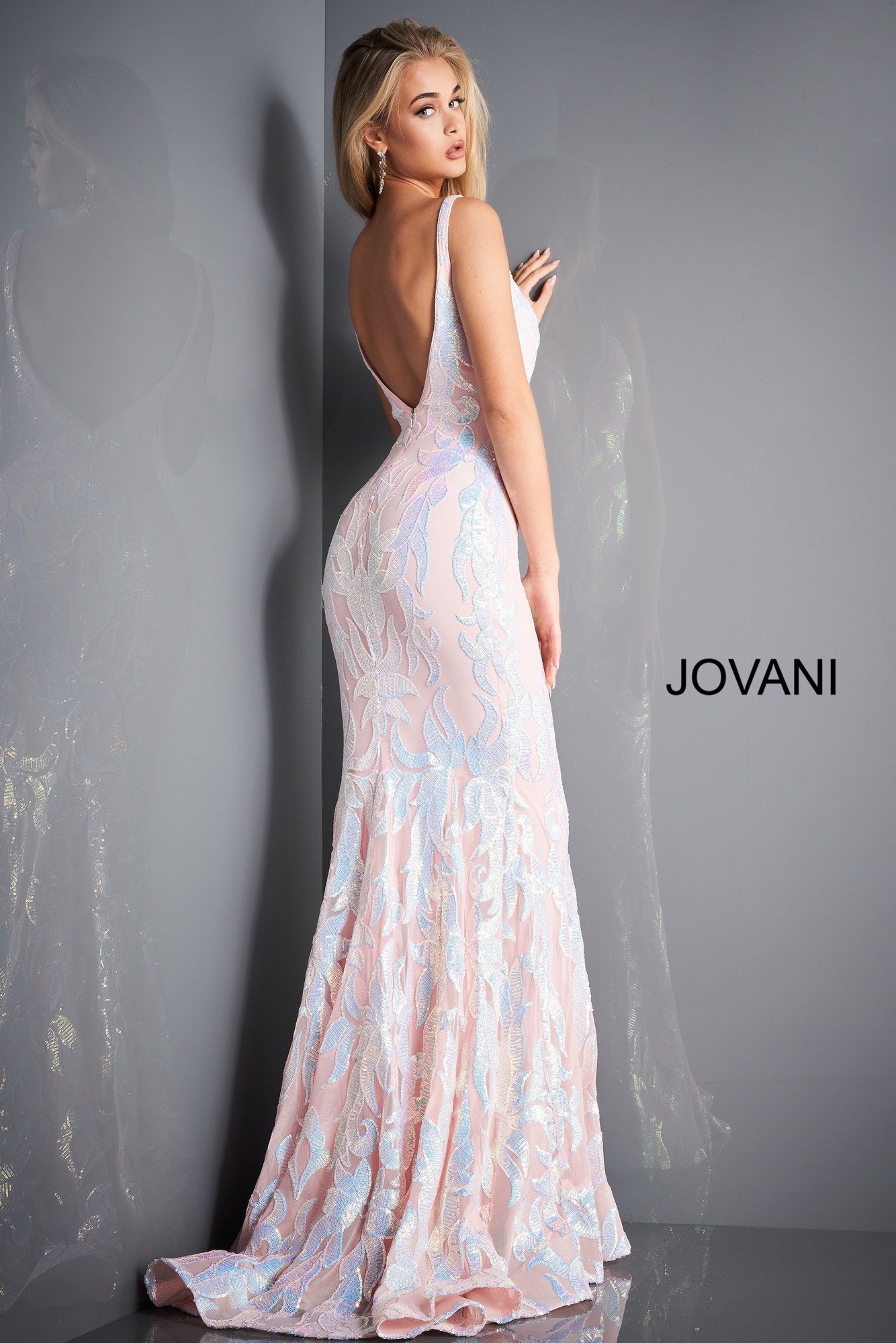 Jovani 3263 Prom Dress Long Fitted Mermaid Sequin Pageant Gown V Back